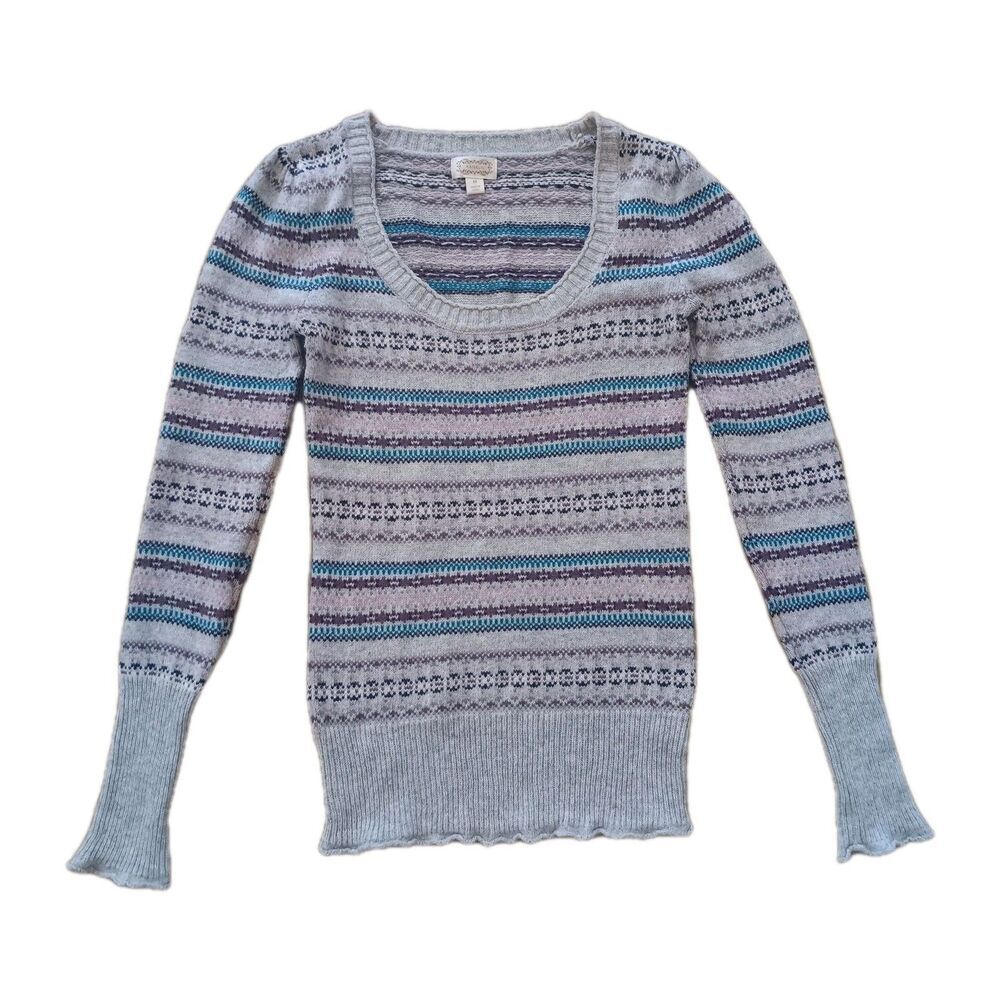 Kaisley Anthropologie Sweater Womens Medium Fair Isle knit round Neck Angora